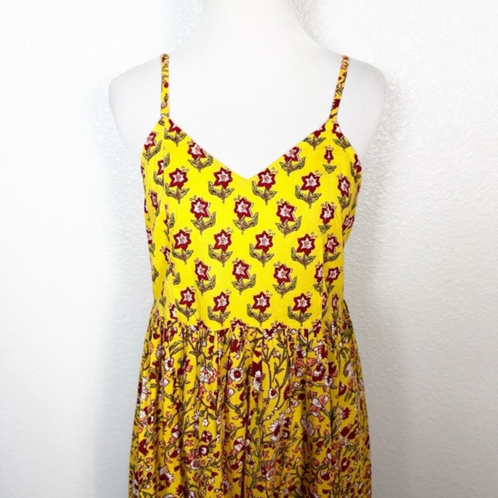 Gulab Chand Jaipur India Size M Boho Cottage Hand Block Printed Midi Dress - Picture 2 of 10